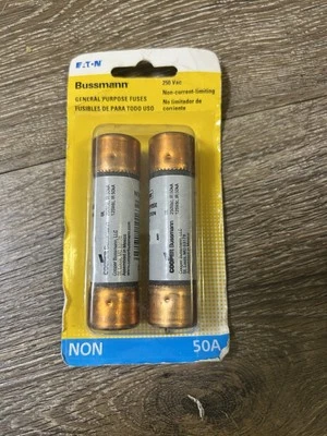Paquete de 2 fusibles de uso general Eaton BP/NO-50, 50A Bussmann, 250 VCA 125 VDC Foto 1 de 2