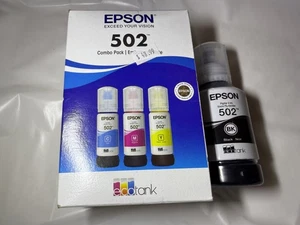 NEW GENUINE EPSON COMBO PACK 502 Cyan Magenta Yellow + BLACK EcoTank INK 4/2028 - Zdjęcie 1 z 6