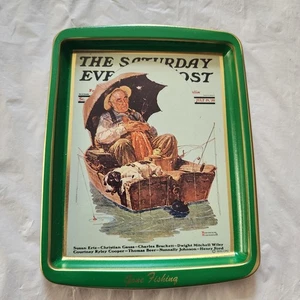 Vintage Norman Rockwell Gone Fishing Tin Tip Tray Saturday Eve Post - Picture 1 of 4