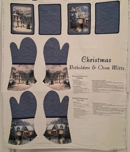 Weihnachten Stoff Panel von Thomas Kinkade Harvest Moon Topflappen & Ofenhandschuhe  - Bild 1 von 6