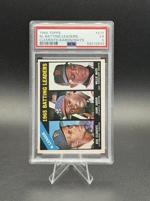 Tarjeta de béisbol 1966 Topps NL Batting Leaders PSA 5 Clemente Mays Aaron MLB #215 Foto 1 de 4