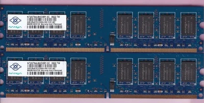 4GB 2x2GB PC2-5300 NANYA NT2GT64U8HD0BY-3C BLUE DDR2-667 DESKTOP RAM MEMORY KIT - Image 1 of 2
