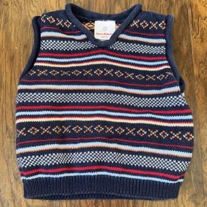 Hanna Andersson Boys Blue Striped Knit Sweater Vest, size 90/2-3T - Picture 1 of 3
