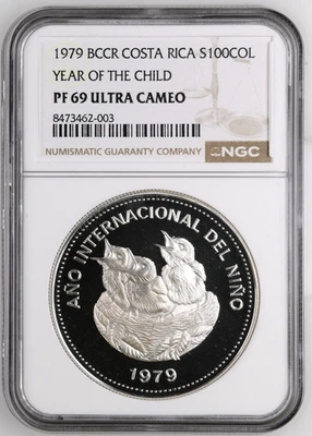 1979 Costa Rica 100 Colones International Year of the Child Silver NGC PF 69 UC - Image 1 of 4