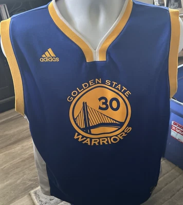 Steph Curry #30 Adidas talla XL Golden State Warriors NBA 22x27 azul y amarillo Foto 1 de 4
