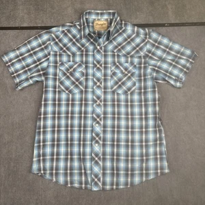 Wrangler Camicia Uomo XL Blu Plaid Perla Snap Western Cowboy Retrò - Foto 1 di 6