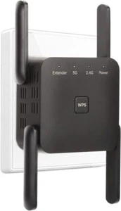 Glxertvz WLAN Repeater 1200Mbit/s Dualband 2,4GHz+5GHz 4 Antennen LAN/WAN Port E - Afbeelding 1 van 7