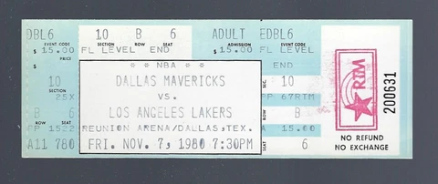 1980 MAGIC JOHNSON 32 POINTS - LAKERS @ MAVERICKS FULL NBA BASKETBALL TICKET Cover