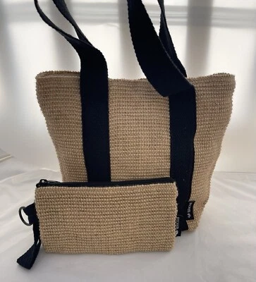 Bolso de Mano WACOAL Yute y Algodón Doble Correa Desmontable a Juego Muñequera Bolsa Foto 1 de 4