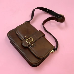VINTAGE 60s 70s BROWN GOLD LEATHER MOD BOHO MINI SHOULDER BAG - Picture 1 of 6