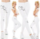 Jeans Pour Femmes Skinny Pantalon Usé Look Avec Impression Inscription