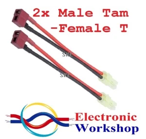 2 MINI TAMIYA Male to T DEANS Female Extension 100mm Wire Airsoft/RC UK Seller - Picture 1 of 3
