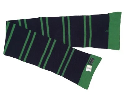 NEW Polo Ralph Lauren Ribbed Scarf! Green & Navy Stripe Green Polo Player  Wool - Image 1 of 2