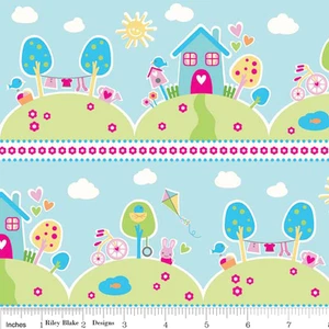 RILEY BLAKE Sweet Home Stoff C3730 blau BABY KINDERZIMMER BASTELMATERIAL KINDER UK FQ - Bild 1 von 2