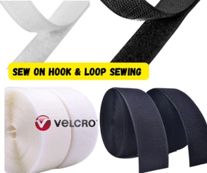 VELCRO® Sew On Hook & Loop (set) Sewing-On Fabric Brand Tape Black White - Picture 1 of 7