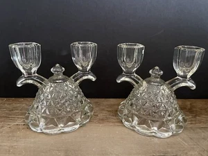 Beautiful Vintage Dual Arm Taper Glass Taper 4.5” H Candle Holder Pair/Set of 2 - Picture 1 of 2