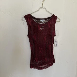 MK Solo Dark Red Sleeveless Top Knit Shiney Stretchy Sz M NWT 2 Pieces Y2K - Picture 1 of 8