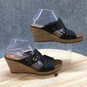 Cobb Hill by New Balance Sandals Womens 9 Wide Maegan Slide Black Leather Wedge - Picture 1 of 17