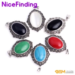 Assorted Gemstone Silver Marcasite Beads Necklace Enhancer Pendant Jewelry Women - Picture 1 of 32