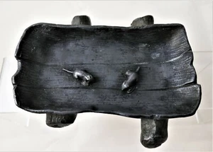 Antique Aesthetic Tree Log Textured Cast Iron Tray - Applied Mice - Heavy - Picture 1 of 9