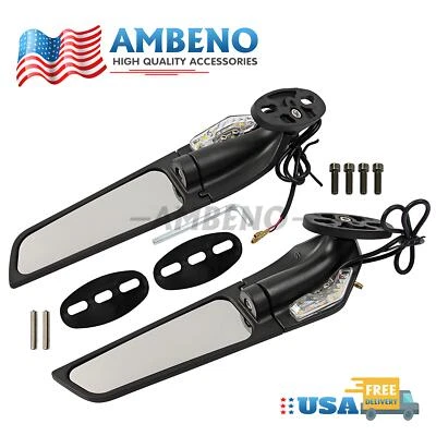 Fit Suzuki GSXR600 GSXR750 GSXR250R Adjustable Rearview Wind Wing Mirrors Lights - Image 1 of 4