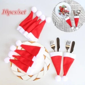 10PCS Christmas Hats Tableware Holder Bag Cutlery Holder Fork Spoon Pocket Decor - Picture 1 of 7