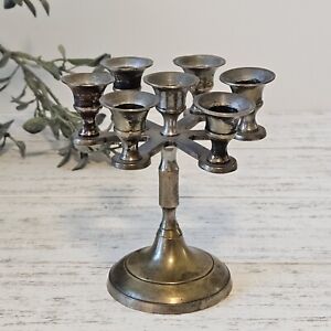 Vintage Classic Solid 4 5/8" Tall Brass Arm Candelabra holds 7 Candles, India