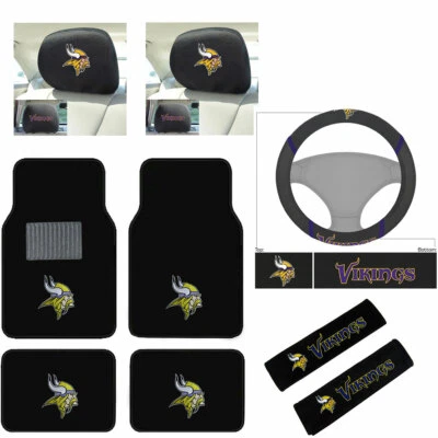 NEW 9PC NFL Minnesota Vikings Car Truck Floor Mats Steering Wheel Cover & MORE - Изображение 1 из 4