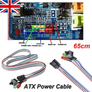 65cm ATX Power ON/OFF & Reset Switch +2x Power LED PC HDD Desktop Computer Cable - Picture 1 of 11
