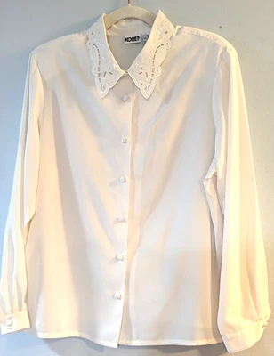 Blusa De Colección Blanca Poliéster Manga Larga Abotonada - Bordado Cuello Corte - 16 Foto 1 de 4