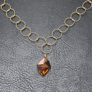 1/20 14k Gold Filled Textured Link NECKLACE Crystal Pendant. 15.175 - Picture 1 of 7