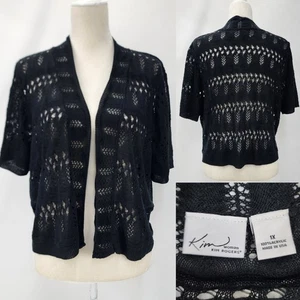 Kim Rogers Women 1X Crochet Open Front Black Acrylic Short Sleeve Shrug Cardigan - Picture 1 of 12