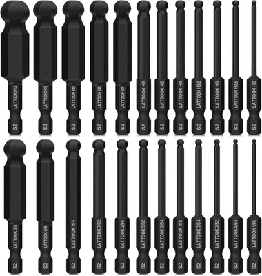 Ball End Hex Head Allen Wrench Drill Bit Set (24PCS Metric & SAE),  1/4" Quick R - Image 1 of 4