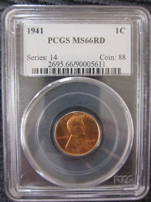 1941 PCGS Lincoln wheat Cent MS66RD RED 1c penny flowing fields - Image 1 of 4