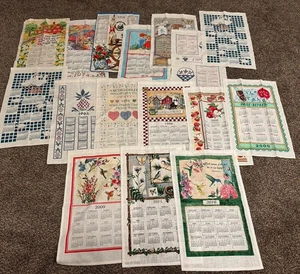 Lot of 16 Vintage Linen Cotton Cloth Calendar Tea Towels Mixed Assorted Years - Picture 1 of 16