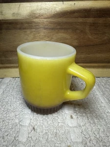 Vintage Anchor Hocking Fire King Ware Yellow & Brown Milk Glass Mug Cup Ribbed - Picture 1 of 4