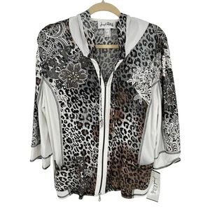 Joseph Ribkoff White Brown Animal Print Jacket Floral Lace Sequined Outdoors 20 - Picture 1 of 12