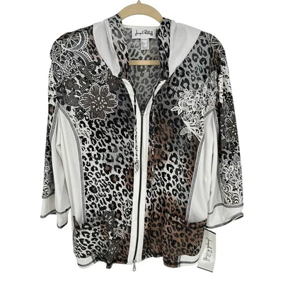 Joseph Ribkoff White Brown Animal Print Jacket Floral Lace Sequined Outdoors 20 - Image 1 of 4