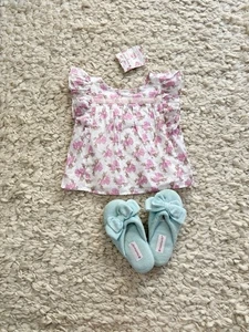 American Girl x LoveShackFancy Top Girls 7 NWT White Pink Bow Print - Picture 1 of 15