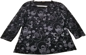 Notations Top Women’s Large L Circle Geometric Crewneck ¾ Sleeves Stretch Blouse - Picture 1 of 10