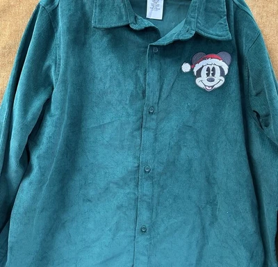 Рождественский Микки Маус вельвет рубашка на пуговицах Disney взрослых большой зеленый Санта - Изображение 1 из 4