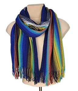 Missoni Multicolor Stripe Iconic Zigzag Wool Blend Fringe Unisex Scarf 44x182 cm - Picture 1 of 8