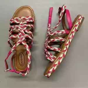 Scoop Braided Sandal Flat Strappy Pink Cream Buckle Closure Womens Size 8.5 NIB - Picture 1 of 7