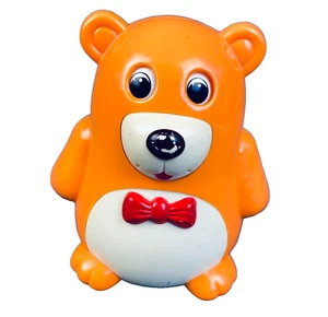 Vtg Orange Playwell Chime Roly Poly Bear Bow Tie Rattle Toy Musical Friendly - Foto 1 di 8