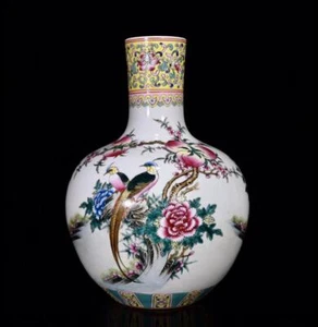 ANTIGUO RARO JARRÓN DE PORCELANA ESMALTES DE COLOR MARCADO QIANLONG CHINO (DG476) - Imagen 1 de 9