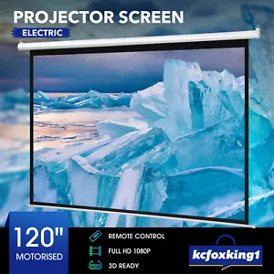 120 Inch Projector Screen Home Theatre TV HD 3D Cinema Remote Control Motorized - Picture 1 of 12