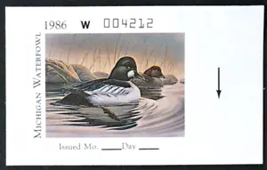 1986 Michigan Duck Stamp with Preferred Arrow Tab, #MI11 Goldeneyes, Mint NH - Bild 1 von 2