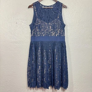 Eliza J Dress 14 Illusion Lace Navy Tan Fit Flare Cocktail Wedding Guest Formal - Picture 1 of 14