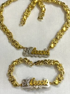 Personalized 14k gold overlay xoxo teddy bear Name Necklace and bracelet set - Picture 1 of 5