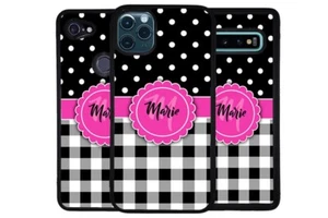 Pink Black Polka Dot Plaid Personalized Phone Case for Apple Samsung LG Google - Picture 1 of 7